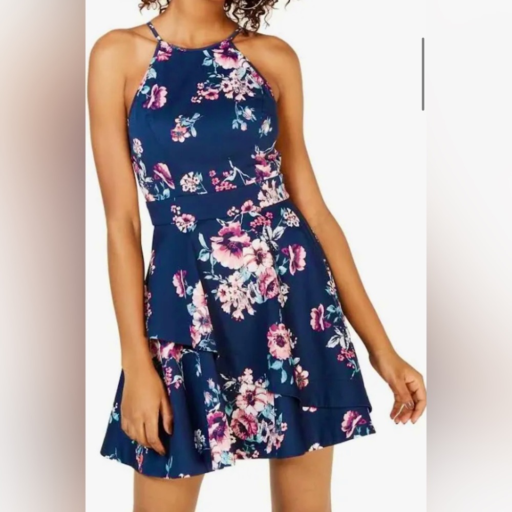 Speechless Womens Summer MIDI Floral Criss-Cross Scuba Dress Navy Size 16